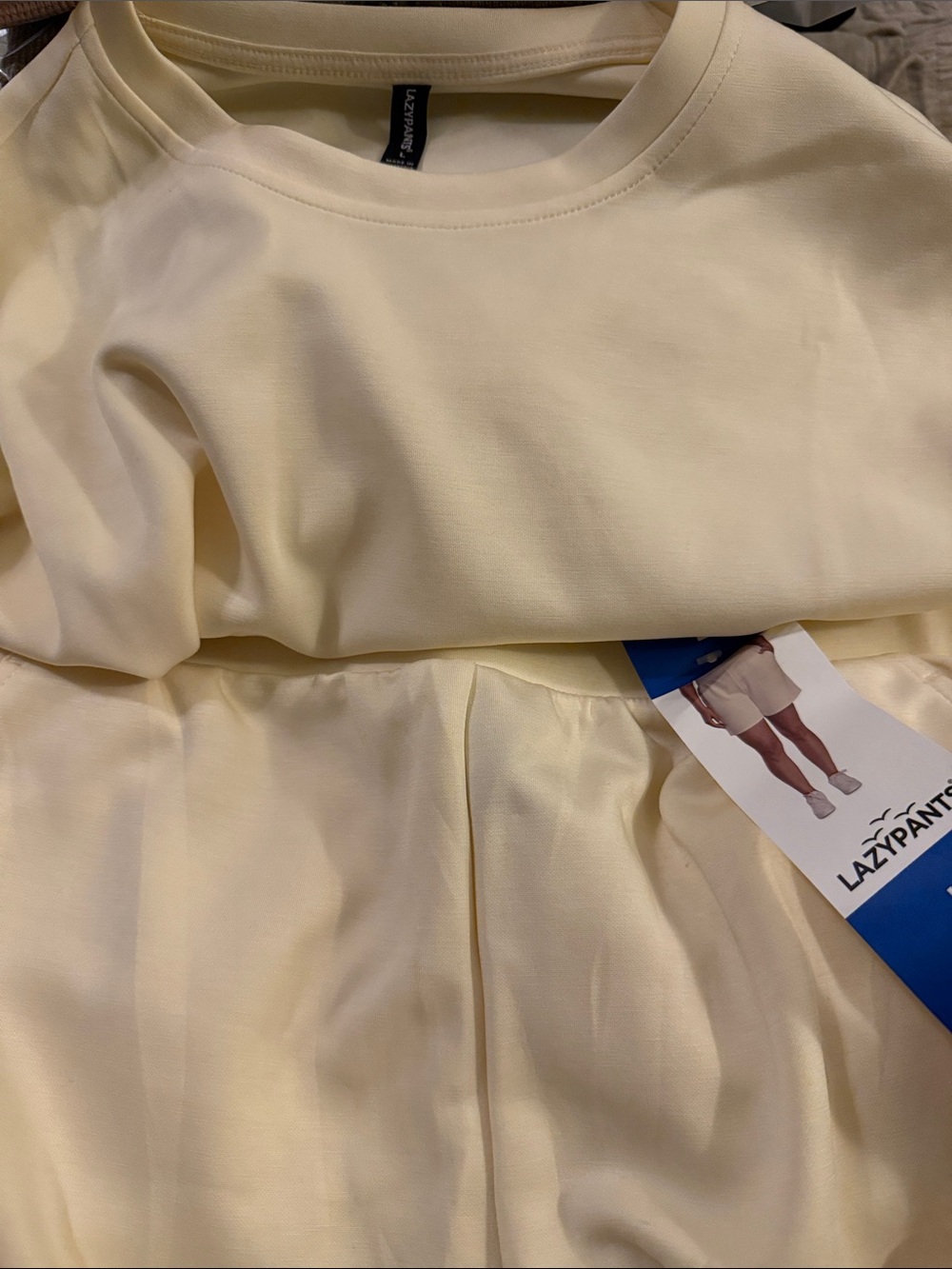 LazyPants Women's Cream Long Sleeve Lounge Top & Shorts Set